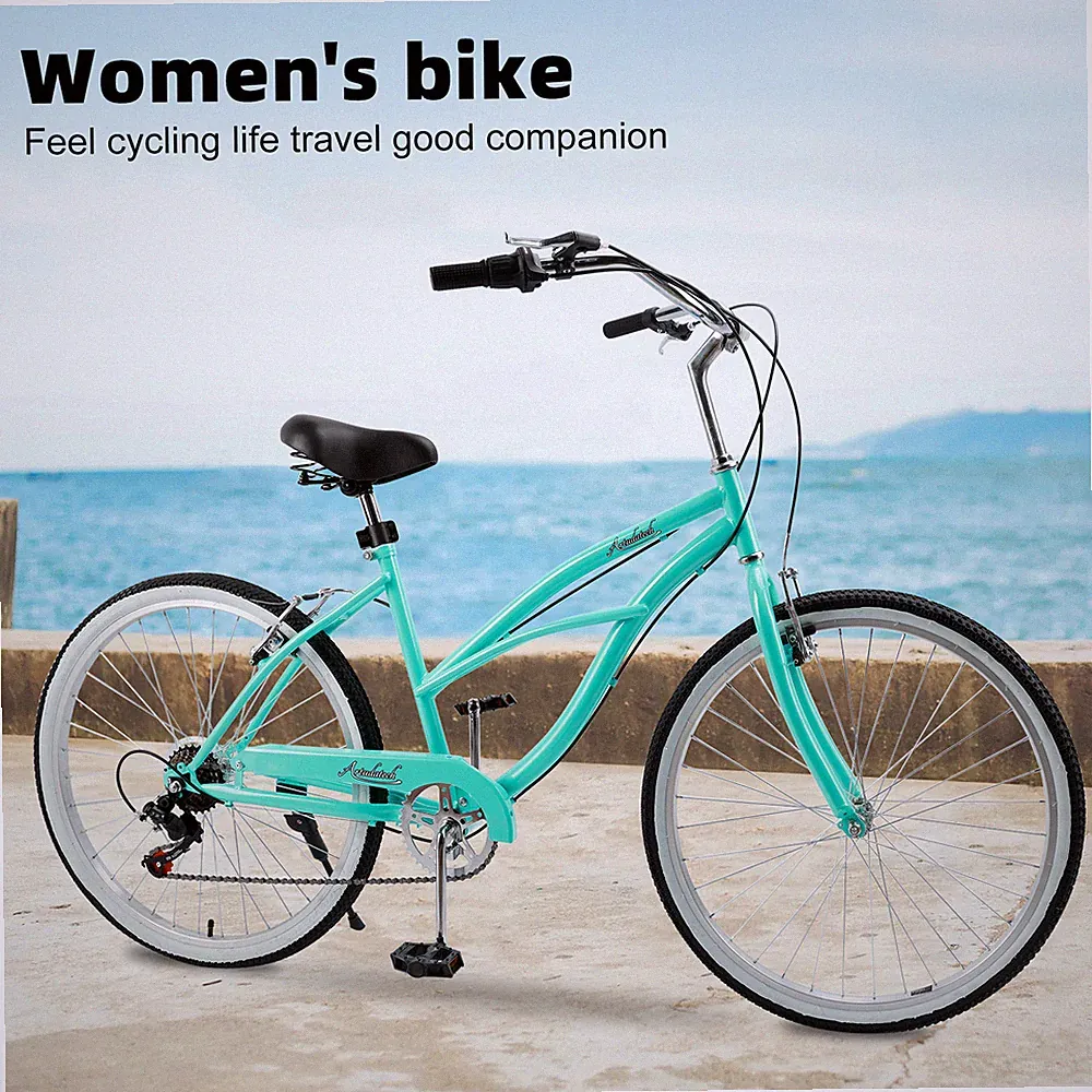 26 Inches 7 Speed Women's Bicycle Girl's Urban Lady Beach Cruiser Bike Green R10