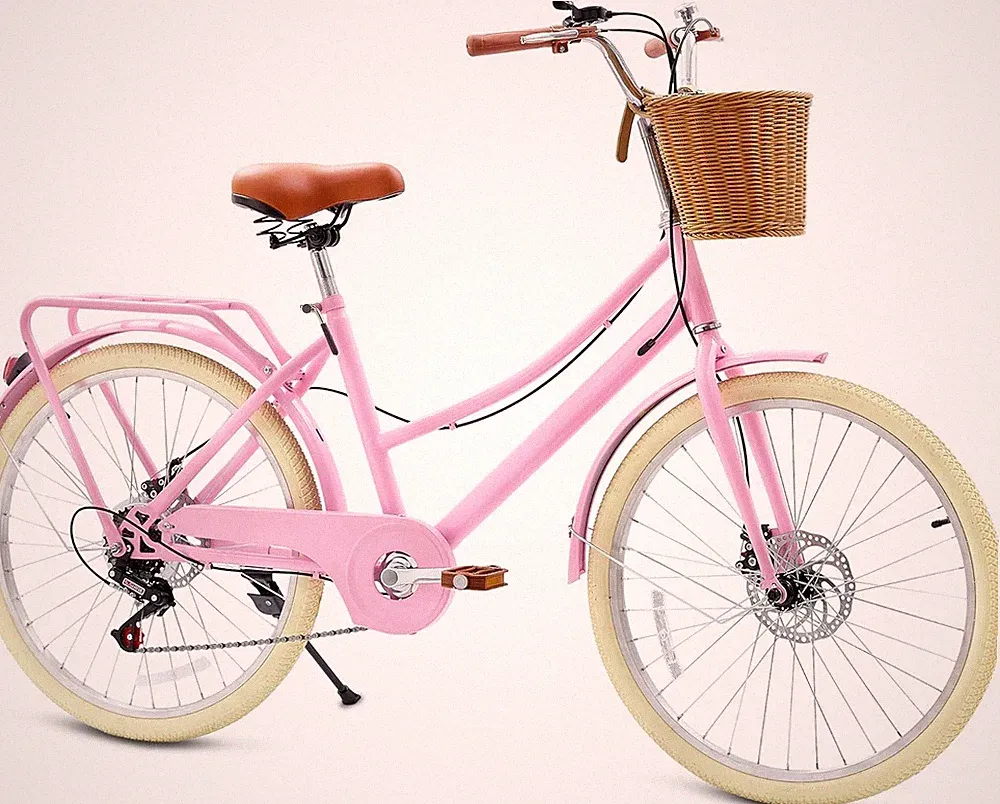 7 Speed Women's Bike 24/26 Inch Beach & City Cruiser Bicycle with Rattan Basket